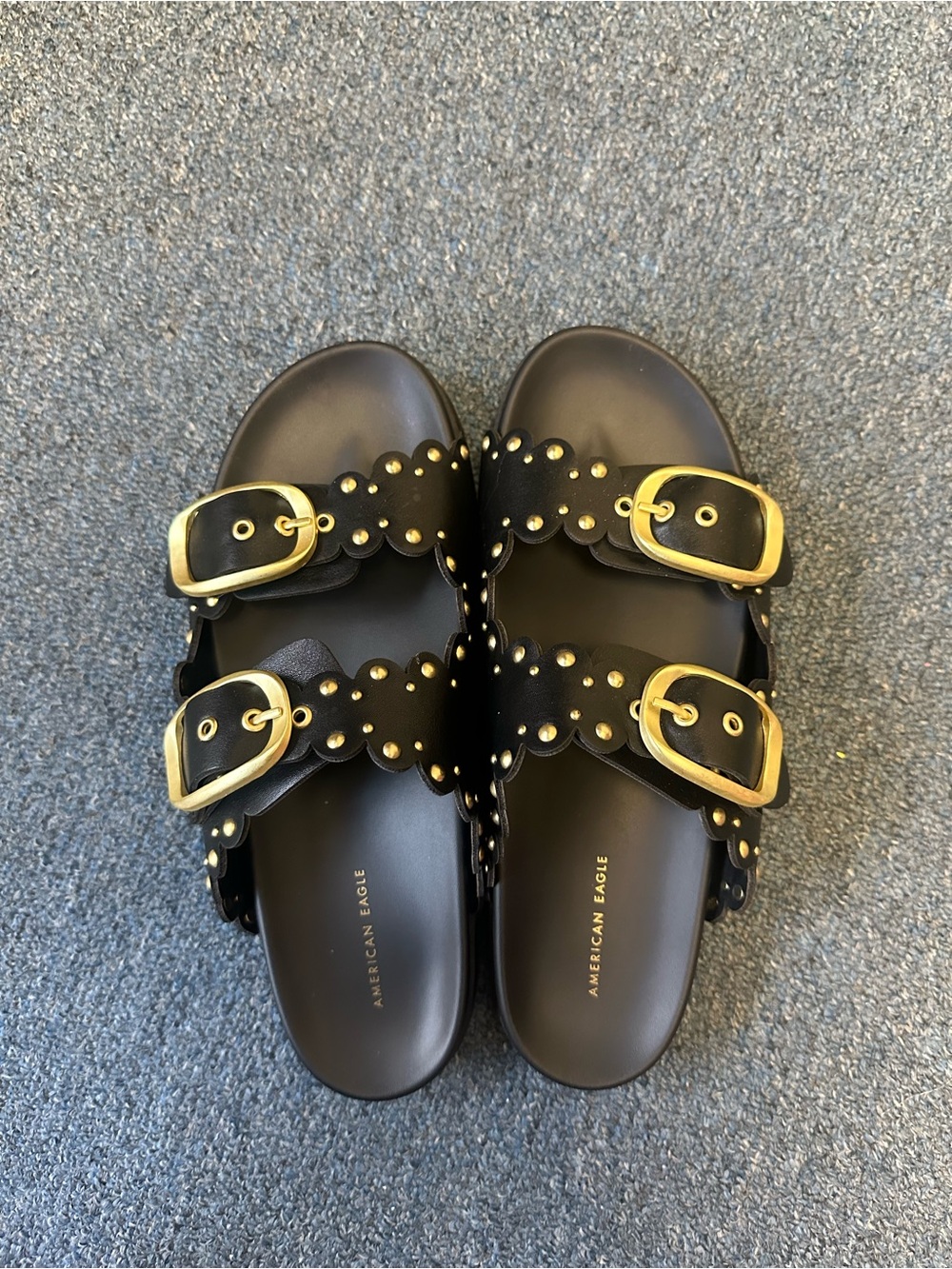 American Eagle Outfitters Black Sandals with Gold Buckles